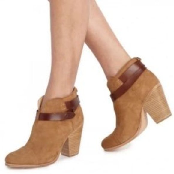 Rag & Bone Harrow Bootie Tan Brown Suede Ankle Boots Leather Strap Size 37/7 - Picture 4 of 16
